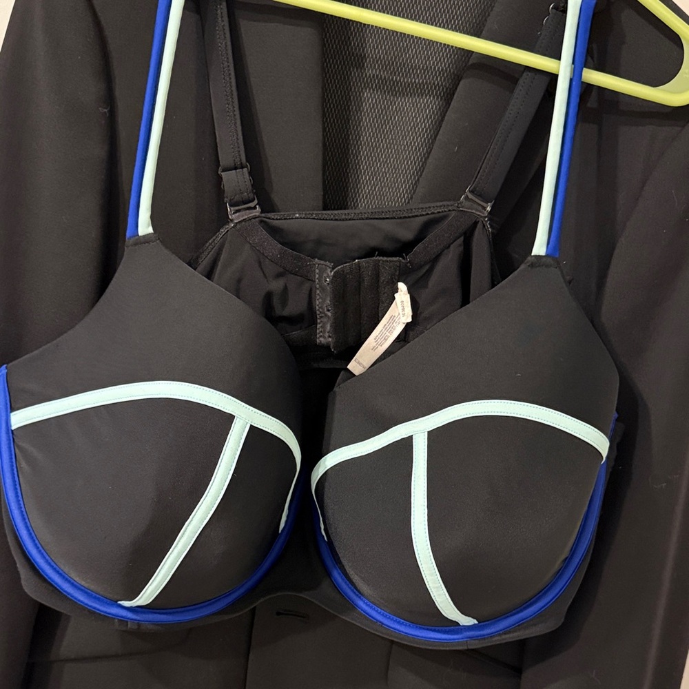 Cacique Swim Black blue aqua 42DDD bikini Top swimsuit Bra adjustable